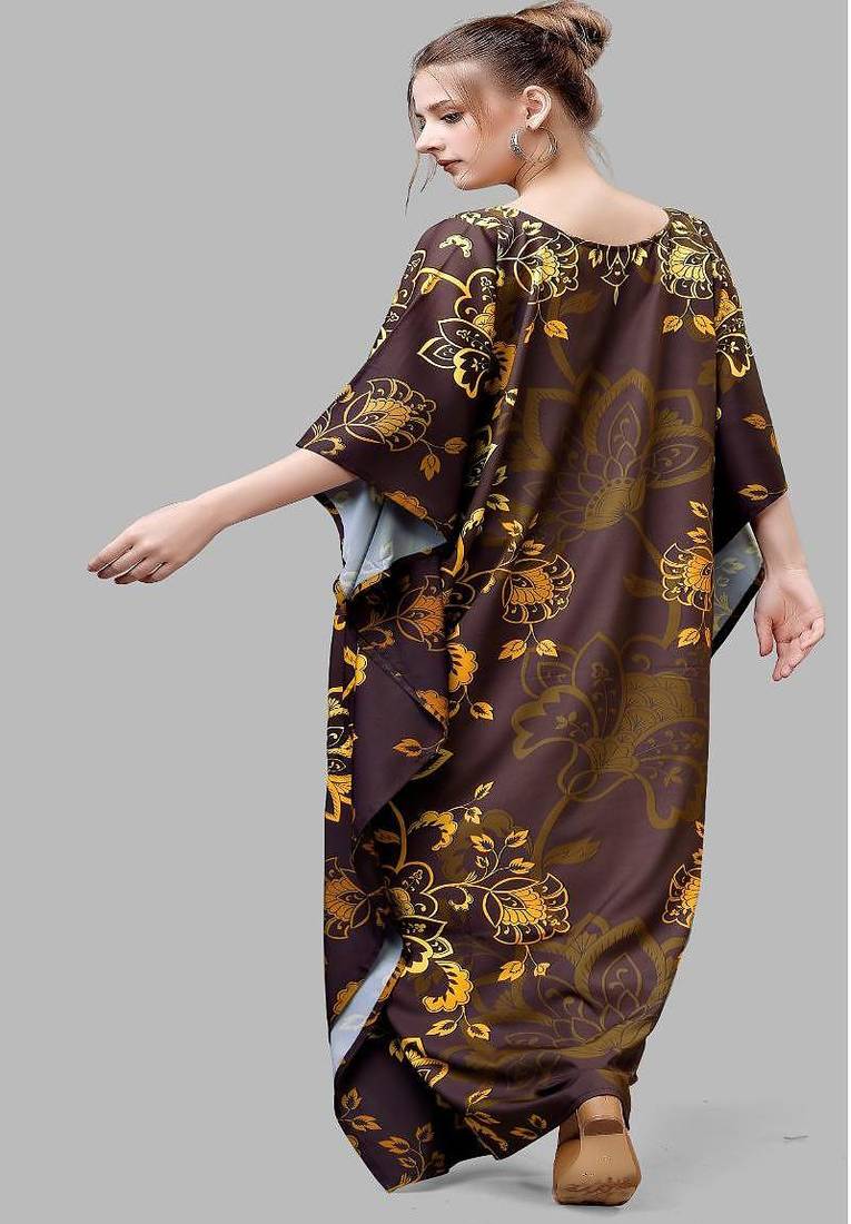 Multicolor digital printed stone work polyester crepe kaftan full- stitched - free size 