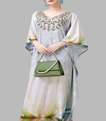 Multicolor digital printed stone work polyester crepe kaftan full- stitched - free size 