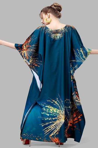Multicolor digital printed stone work polyester crepe kaftan full- stitched - free size 