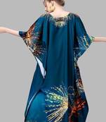 Multicolor digital printed stone work polyester crepe kaftan full- stitched - free size 