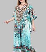 Multicolor digital printed stone work polyester crepe kaftan full- stitched - free size 