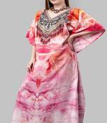 Multicolor digital printed stone work polyester crepe kaftan full- stitched - free size 