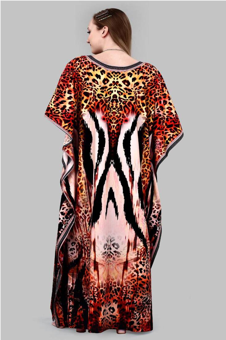 Multicolor digital printed stone work polyester crepe kaftan full- stitched - free size 