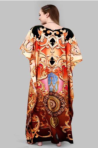 Multicolor digital printed stone work polyester crepe kaftan full- stitched - free size 