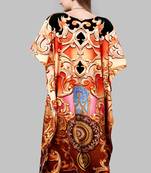 Multicolor digital printed stone work polyester crepe kaftan full- stitched - free size 