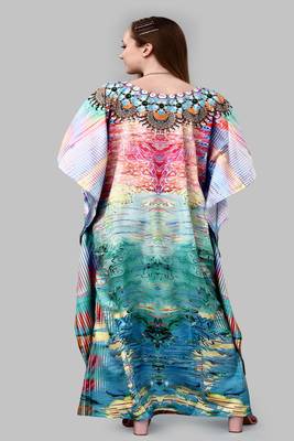 Multi digital print with stone work polyester crepe designer kaftan free size (m up to 3xl) 2