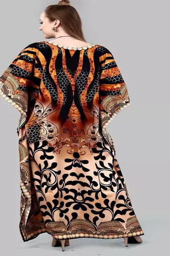 Multicolor digital printed stone work polyester crepe kaftan full- stitched - free size 