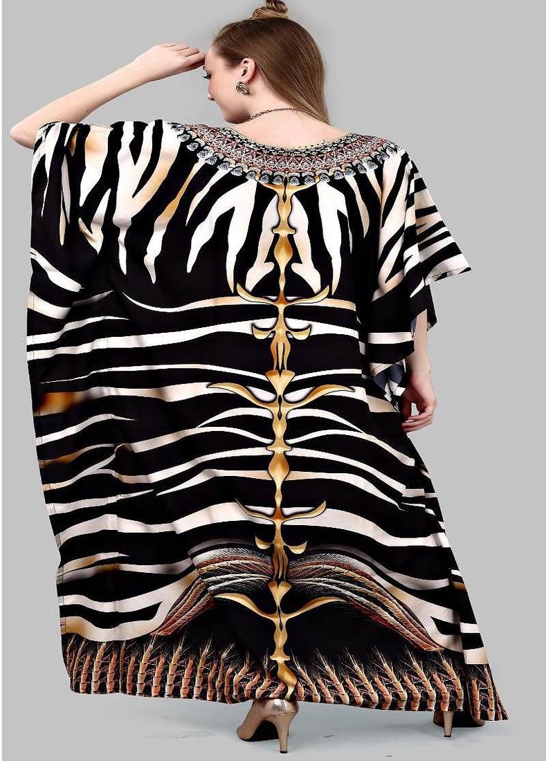 Multicolor digital printed stone work polyester crepe kaftan full- stitched - free size 