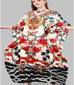 Multicolor digital printed stone work polyester crepe kaftan full- stitched - free size 