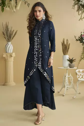 Premium Silk Embellished Mirror Work Palazzo Co-Ord Set | XS to 6XL