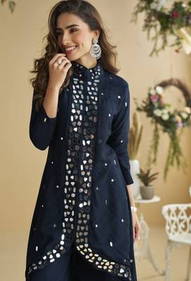 silk embellished mirror work palazzo co-ord set 2
