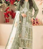 Green embroidered cotton semi-stitched pakistani salwar suit