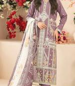 Mauve embroidered cotton semi-stitched pakistani salwar suit