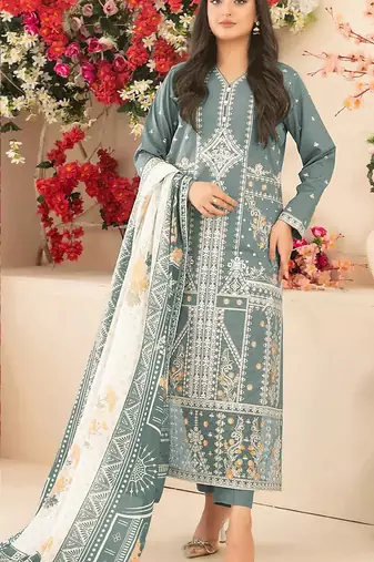 Light green embroidered cotton semi-stitched pakistani salwar suit