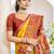 Yellow & orange pochampalli soft silk blend saree with traditional ikat pallu sari