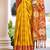 Yellow & orange pochampalli soft silk blend saree with traditional ikat pallu sari