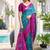 Sky blue & magenta pochampalli soft silk blend saree with traditional ikat pallu sari