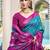 Sky blue & magenta pochampalli soft silk blend saree with traditional ikat pallu sari