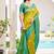 Mustard yellow & green pochampalli soft silk blend saree with traditional ikat pallu sari