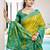 Mustard yellow & green pochampalli soft silk blend saree with traditional ikat pallu sari