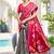 Grey & red pochampalli soft silk blend saree with traditional ikat pallu sari