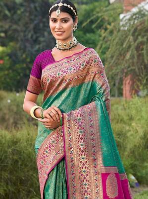 Majestic rama green kanjivaram silk blend saree  2