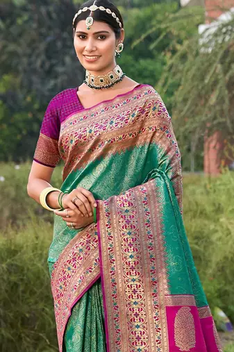 Majestic rama green kanjivaram silk blend saree 