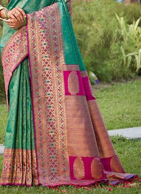 Majestic rama green kanjivaram silk blend saree  3