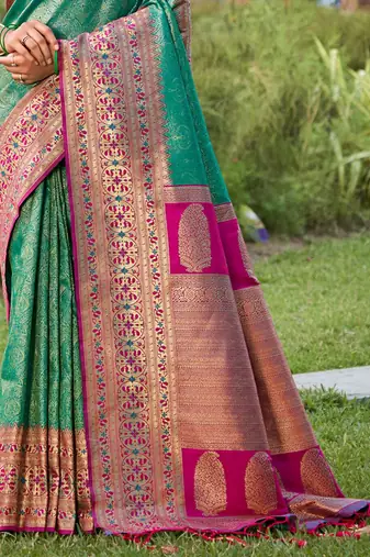 Majestic rama green kanjivaram silk blend saree 