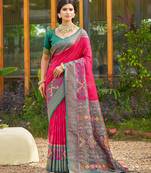 Pink pochampalli silk blend saree for women | wedding & festive wear saree