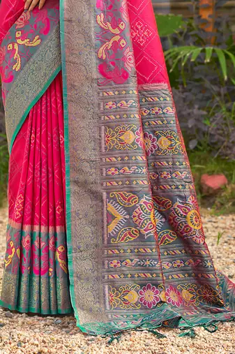 Pink pochampalli silk blend saree for women 