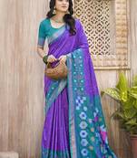 Violet pochampalli soft silk blend saree with traditional ikat woven pallu