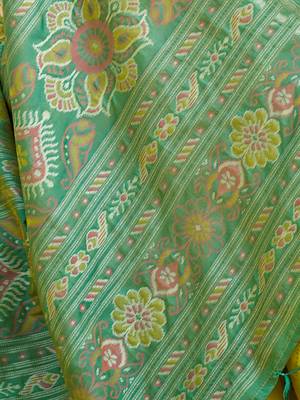 Yellow pochampalli silk blend saree for women  4