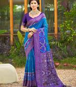 Blue pochampalli silk blend saree for women | wedding & festive wear saree