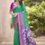 Sea green & violet pochampalli soft silk blend saree with traditional ikat woven pallu