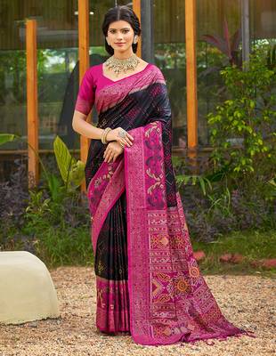 Black pochampalli silk blend saree for women  1