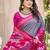Grey & magenta pochampalli soft silk blend saree with traditional ikat woven pallu