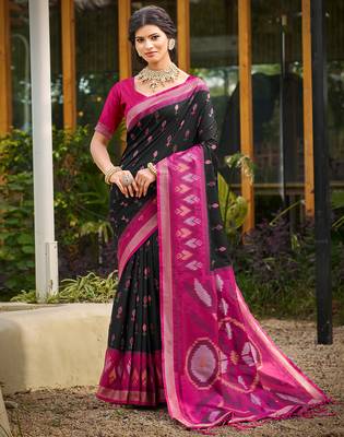 Black pochampalli silk blend saree  1