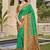 Exquisite green & brown pochampalli soft silk blend saree with grand ikat woven pallu
