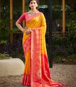 Yellow pochampalli silk blend saree | traditional wedding & festive wear saree