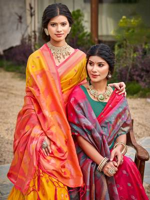 Yellow pochampalli silk blend saree  4
