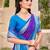 Exquisite violet & sky blue pochampalli soft silk blend saree with grand ikat woven pallu
