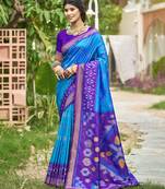 Blue pochampalli silk blend saree | elegant traditional wedding & festive wear saree