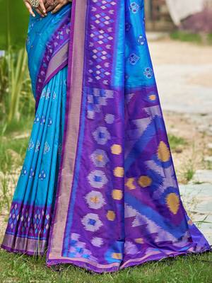 Blue pochampalli silk blend saree  3