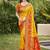 Exquisite yellow & red pochampalli soft silk blend saree with grand ikat woven pallu