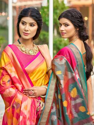 Yellow pochampalli silk blend saree  4