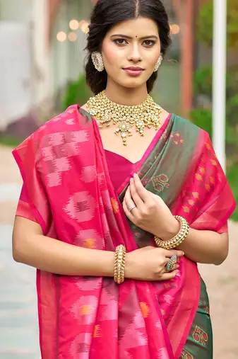 Olive green pochampalli silk blend saree 