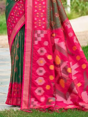Olive green pochampalli silk blend saree  3