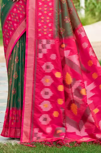 Olive green pochampalli silk blend saree 