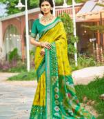 Mustard yellow pochampalli silk blend saree | elegant traditional wedding & festive wear saree